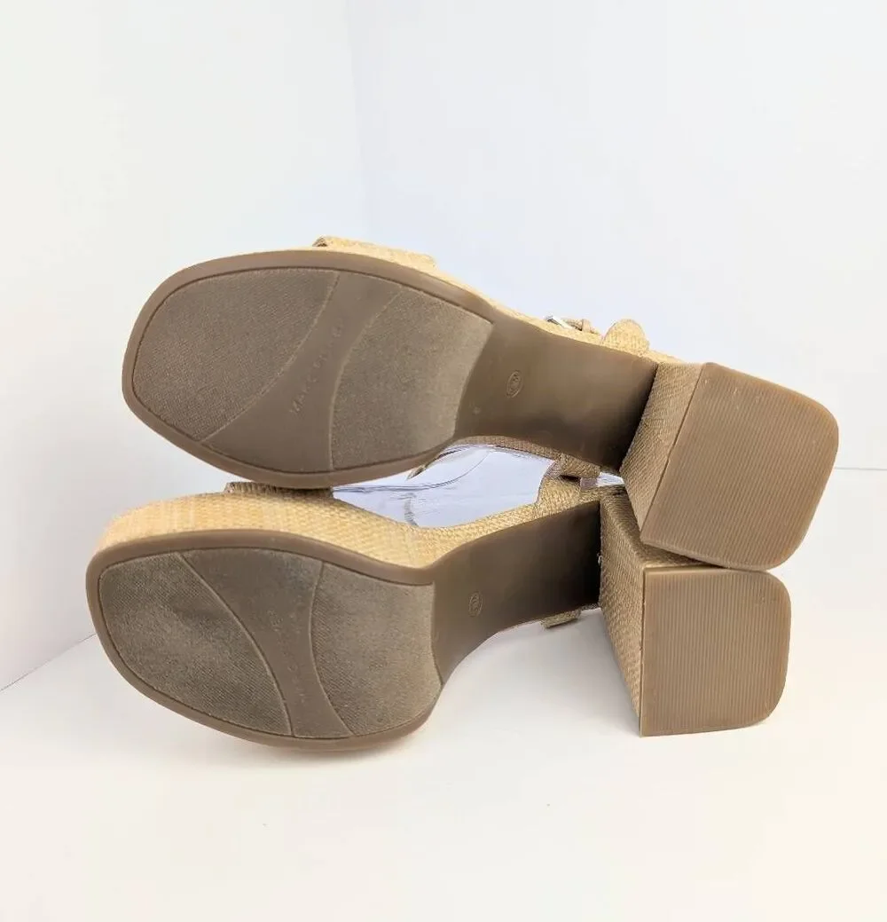 Marc Fisher beige raffia woven basket natural platform sandal heels womens 7.5